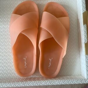 Qupid Peach Cross-Band Slide Sandals